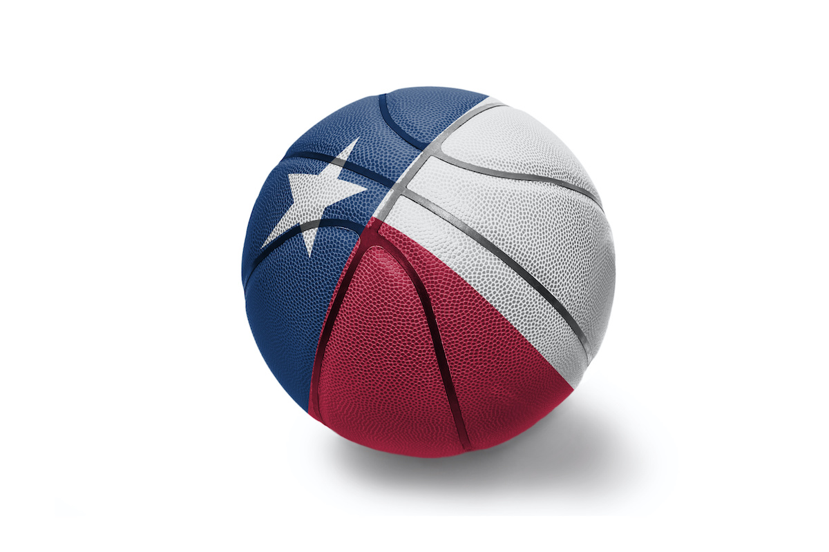basketball ball with the flag of texas state on the white background